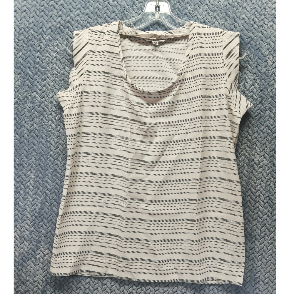 Cabi Sleeveless Cowl Neck Blouse White Navy Blue Striped Top Style 206 XS